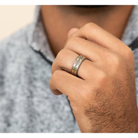 The Cortona Men's Wedding Band in Grey Tantalum and 14K Yellow - 7.5mm Width by Ammara Stone