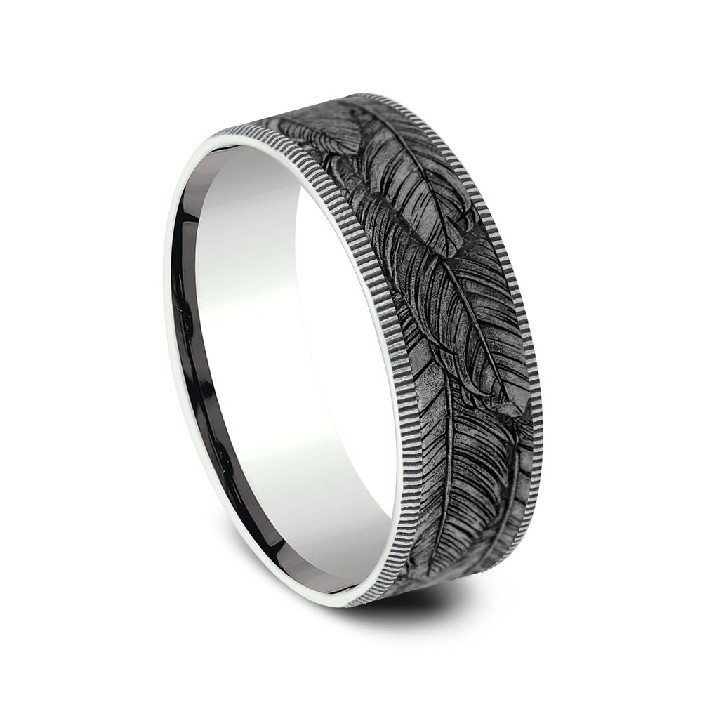 The Covey Men's Wedding Band in 14K White Gold and Grey Tantalum - 7.5mm Width by Brook and Branch