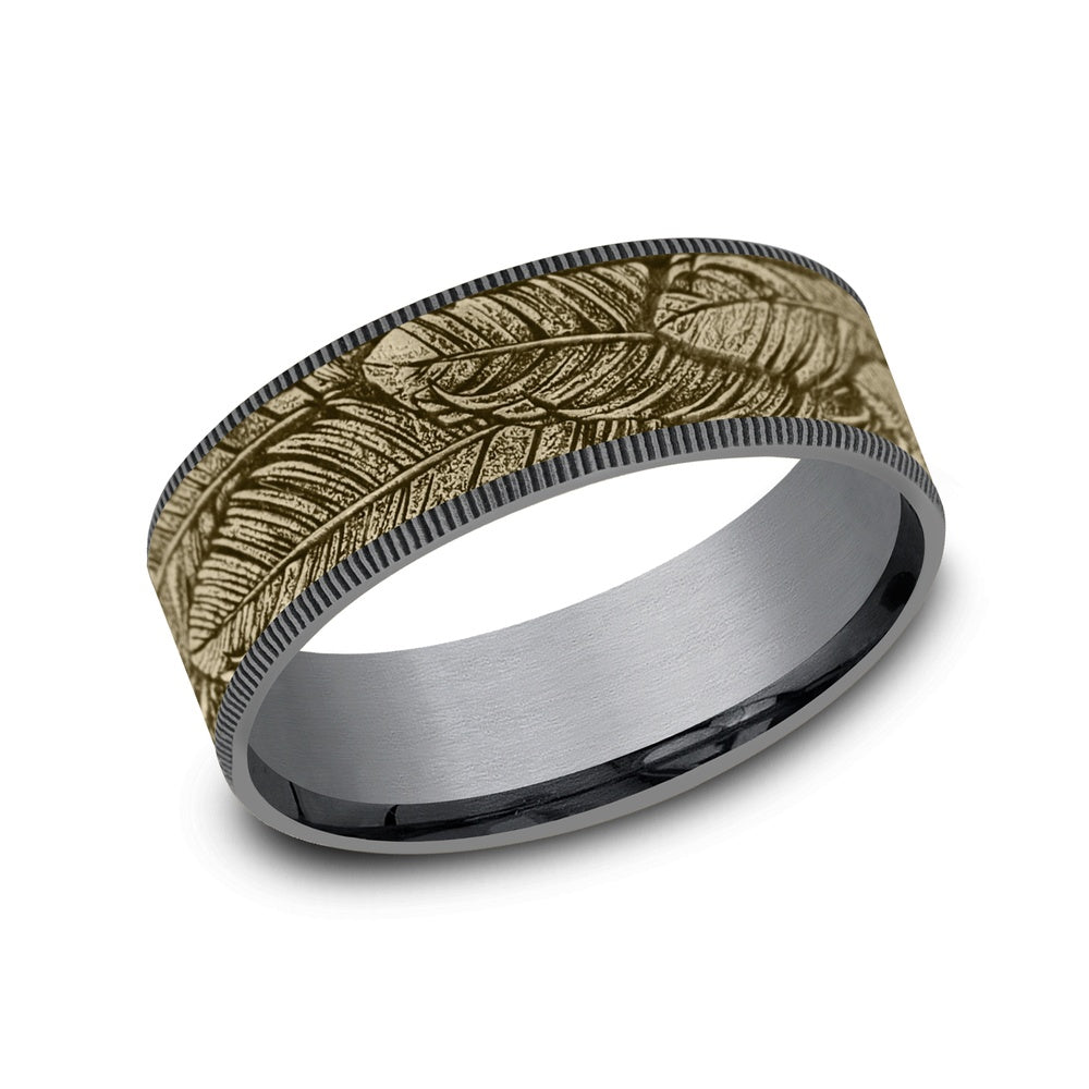 The Covey Men's Wedding Band in Grey Tantalum and 14K Yellow Gold - 7.5mm Width by Brook and Branch