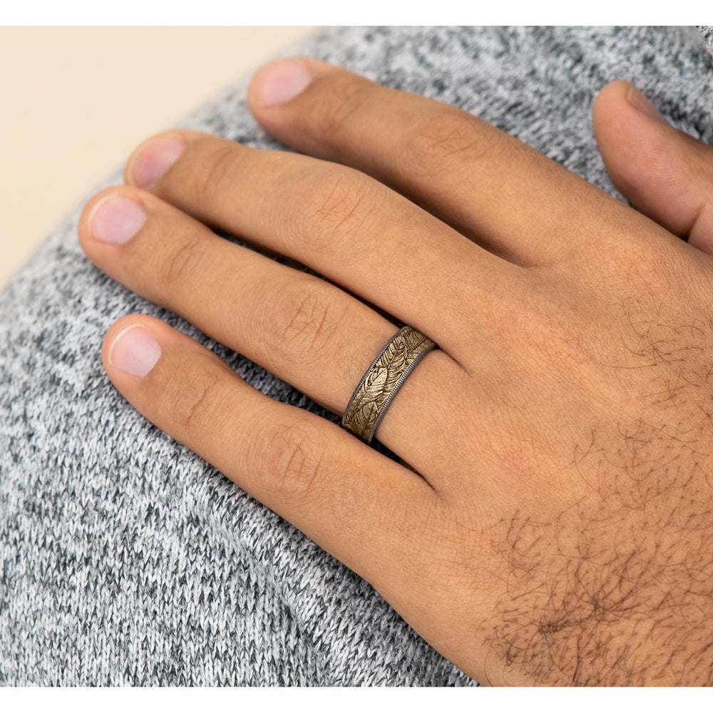 The Covey Men's Wedding Band in Grey Tantalum and 14K Yellow Gold - 7.5mm Width by Brook and Branch