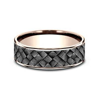 The Cross Hatch Men's Wedding Band in 14K Rose Gold and Grey Tantalum - 7.5mm Width by Ammara Stone