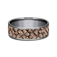The Cross Hatch Men's Wedding Band in Grey Tantalum and 14K Rose Gold - 7.5mm Width by Ammara Stone