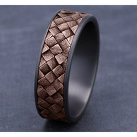 The Cross Hatch Men's Wedding Band in Grey Tantalum and 14K Rose Gold - 7.5mm Width by Ammara Stone