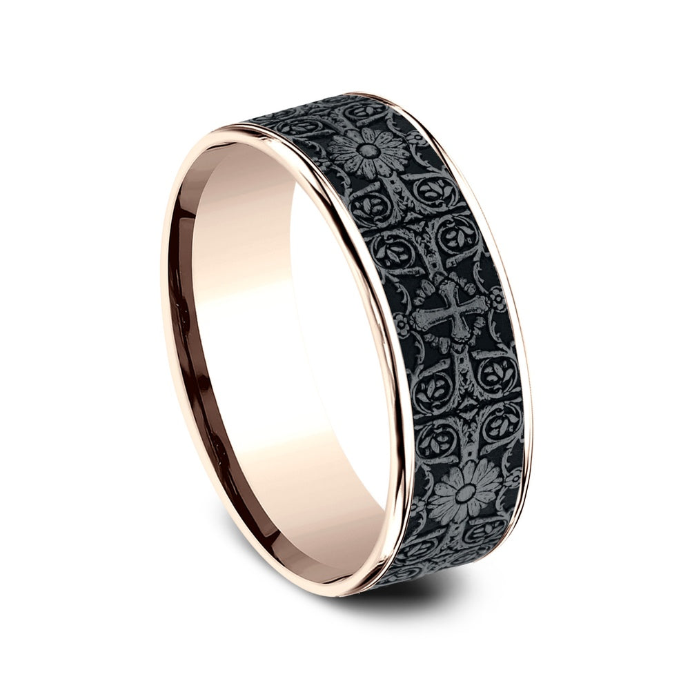 The Cross Tiles Men's Wedding Band in 14K Rose Gold and Grey Tantalum - 7.5mm Width by Ammara Stone