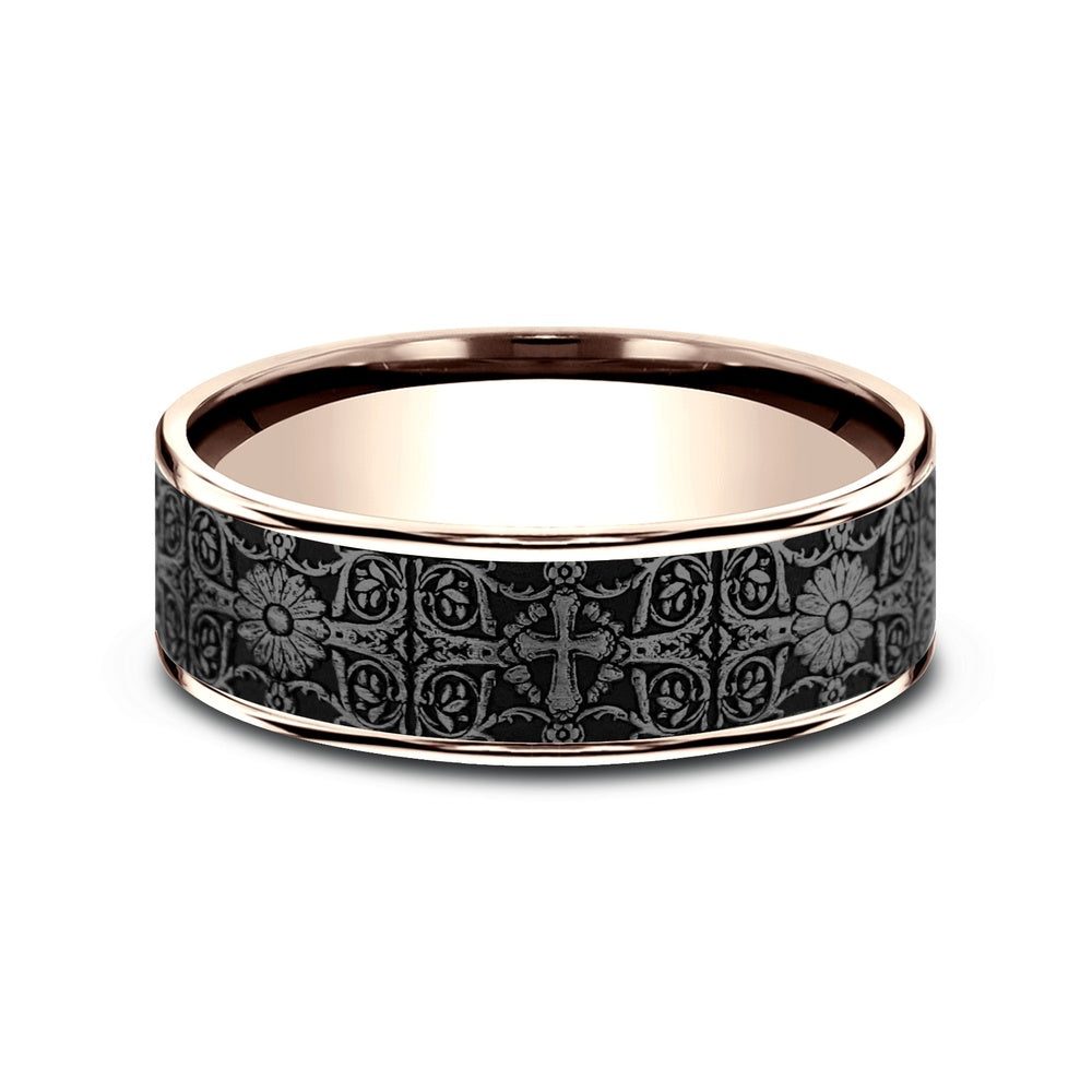 The Cross Tiles Men's Wedding Band in 14K Rose Gold and Grey Tantalum - 7.5mm Width by Ammara Stone
