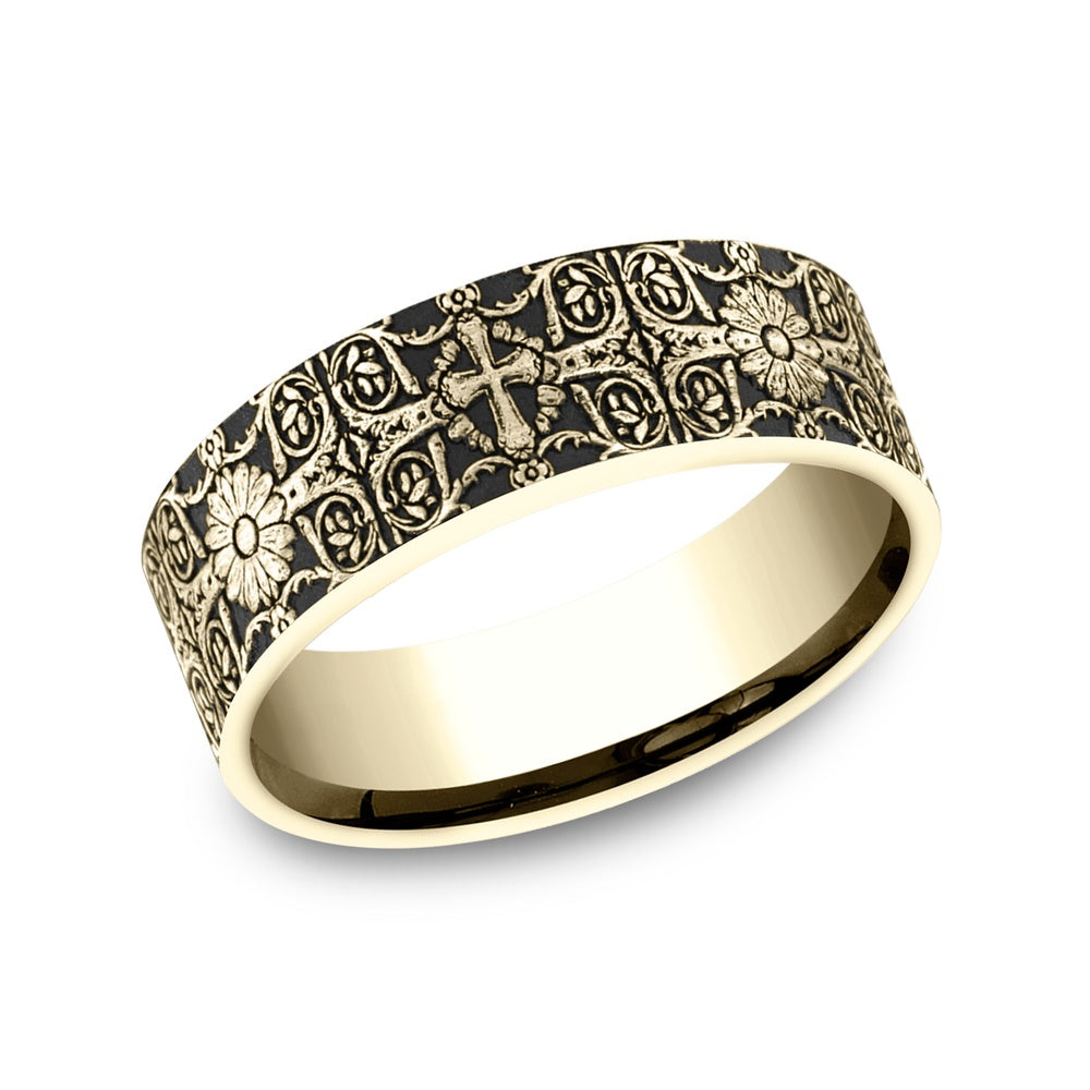 The Cross Tiles Men's Wedding Band in 14K Yellow Gold - 8mm Width by Benchmark