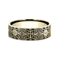 The Cross Tiles Men's Wedding Band in 14K Yellow Gold - 8mm Width by Benchmark
