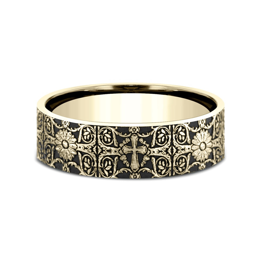 The Cross Tiles Men's Wedding Band in 14K Yellow Gold - 8mm Width by Benchmark