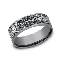 The Cross Tiles Men's Wedding Band in Grey Tantalum and 14K White Gold - 7.5mm Width by Ammara Stone