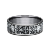 The Cross Tiles Men's Wedding Band in Grey Tantalum and 14K White Gold - 7.5mm Width by Ammara Stone