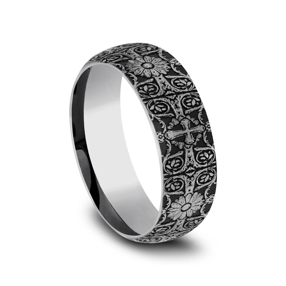 The Cross Tiles Men's Wedding Band in Tungsten - 8mm Width by Forge