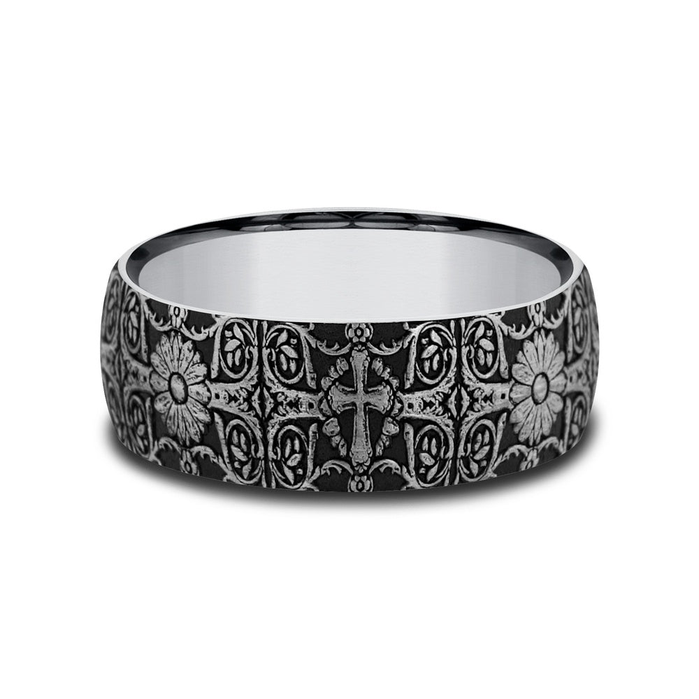 The Cross Tiles Men's Wedding Band in Tungsten - 8mm Width by Forge