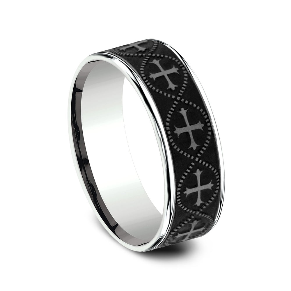 The Crusader Men's Wedding Band in 14K White Gold and Grey Tantalum - 7.5mm Width by Ammara Stone