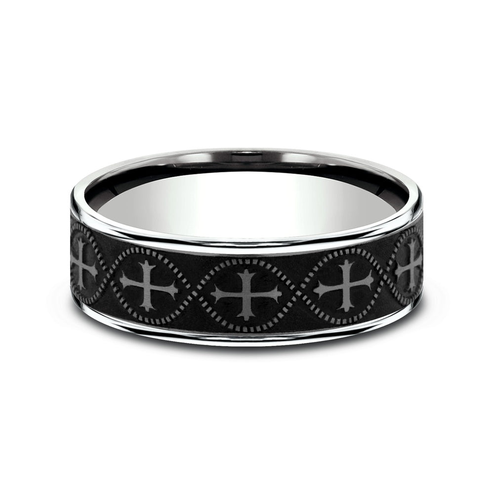 The Crusader Men's Wedding Band in 14K White Gold and Grey Tantalum - 7.5mm Width by Ammara Stone