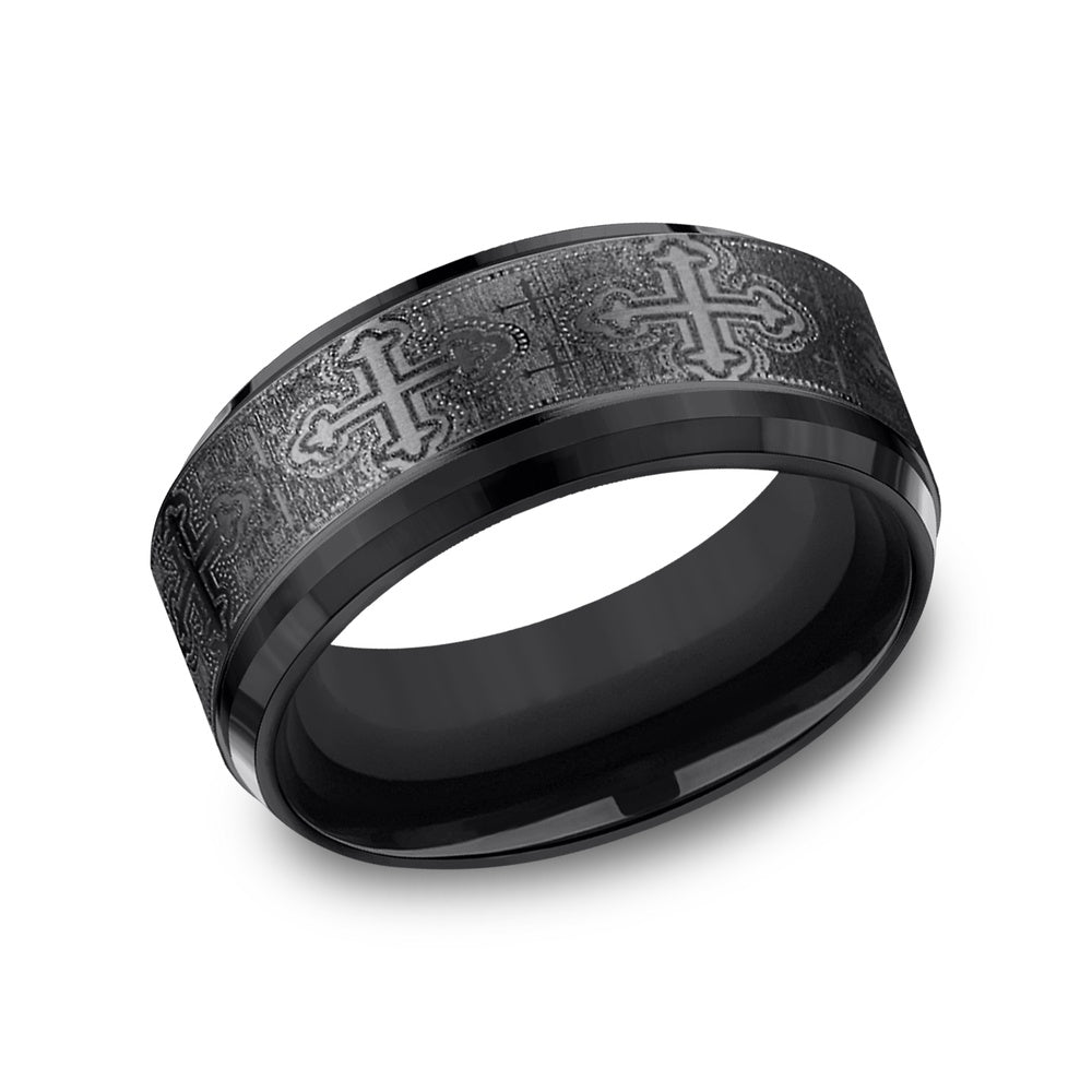 The Crusader Men's Wedding Band in Black Titanium - 9mm Width by Forge