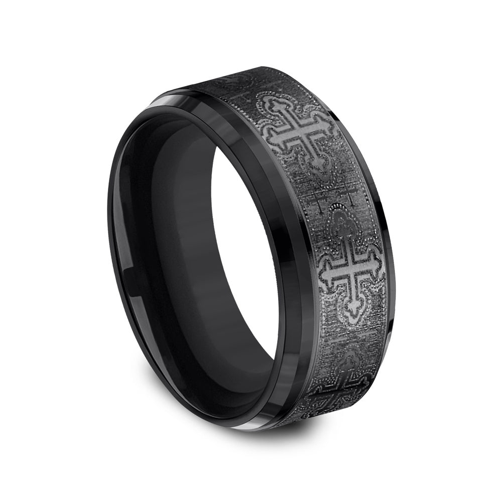 The Crusader Men's Wedding Band in Black Titanium - 9mm Width by Forge