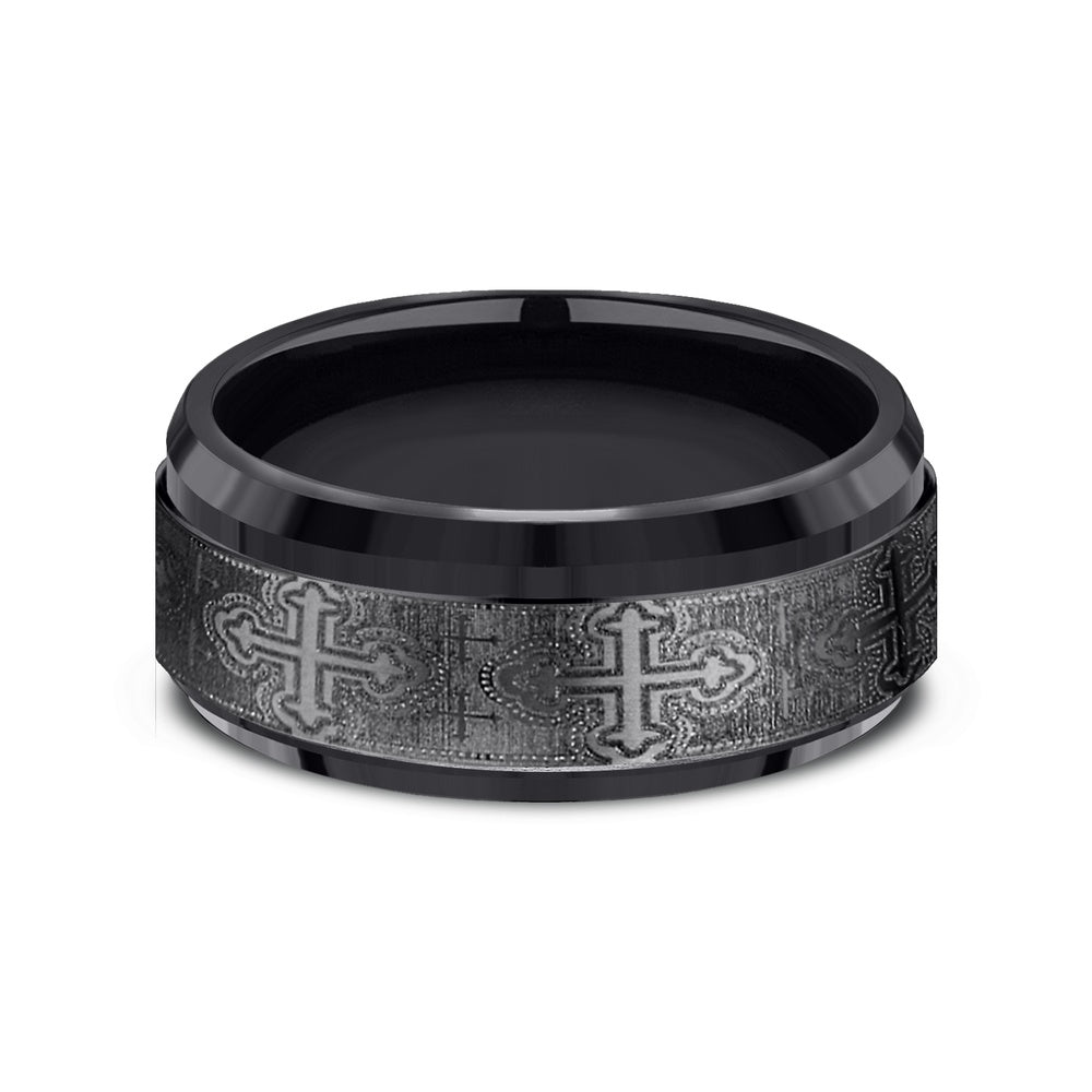 The Crusader Men's Wedding Band in Black Titanium - 9mm Width by Forge
