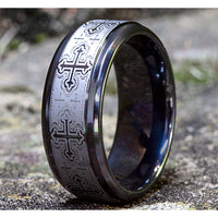 The Crusader Men's Wedding Band in Black Titanium - 9mm Width by Forge
