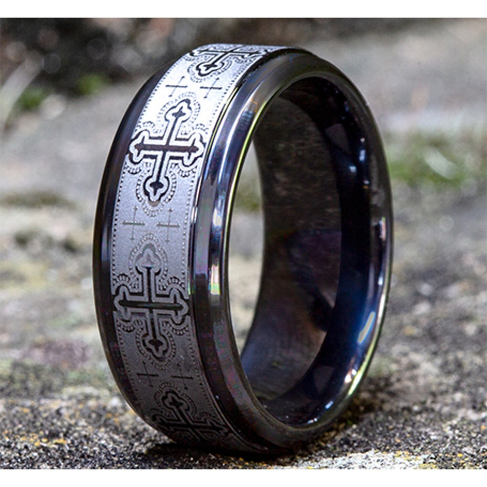 The Crusader Men's Wedding Band in Black Titanium - 9mm Width by Forge
