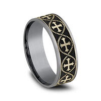 The Crusader Men's Wedding Band in Grey Tantalum and 14K Yellow Gold - 7.5mm Width by Ammara Stone