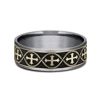 The Crusader Men's Wedding Band in Grey Tantalum and 14K Yellow Gold - 7.5mm Width by Ammara Stone