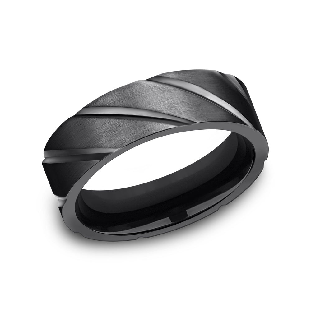 The Dagger Men's Wedding Band in Black Titanium - 7mm Width by Forge