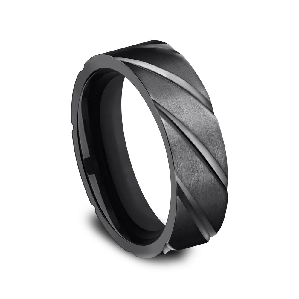 The Dagger Men's Wedding Band in Black Titanium - 7mm Width by Forge