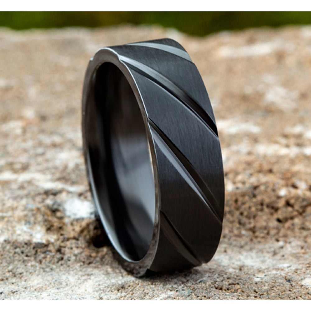 The Dagger Men's Wedding Band in Black Titanium - 7mm Width by Forge