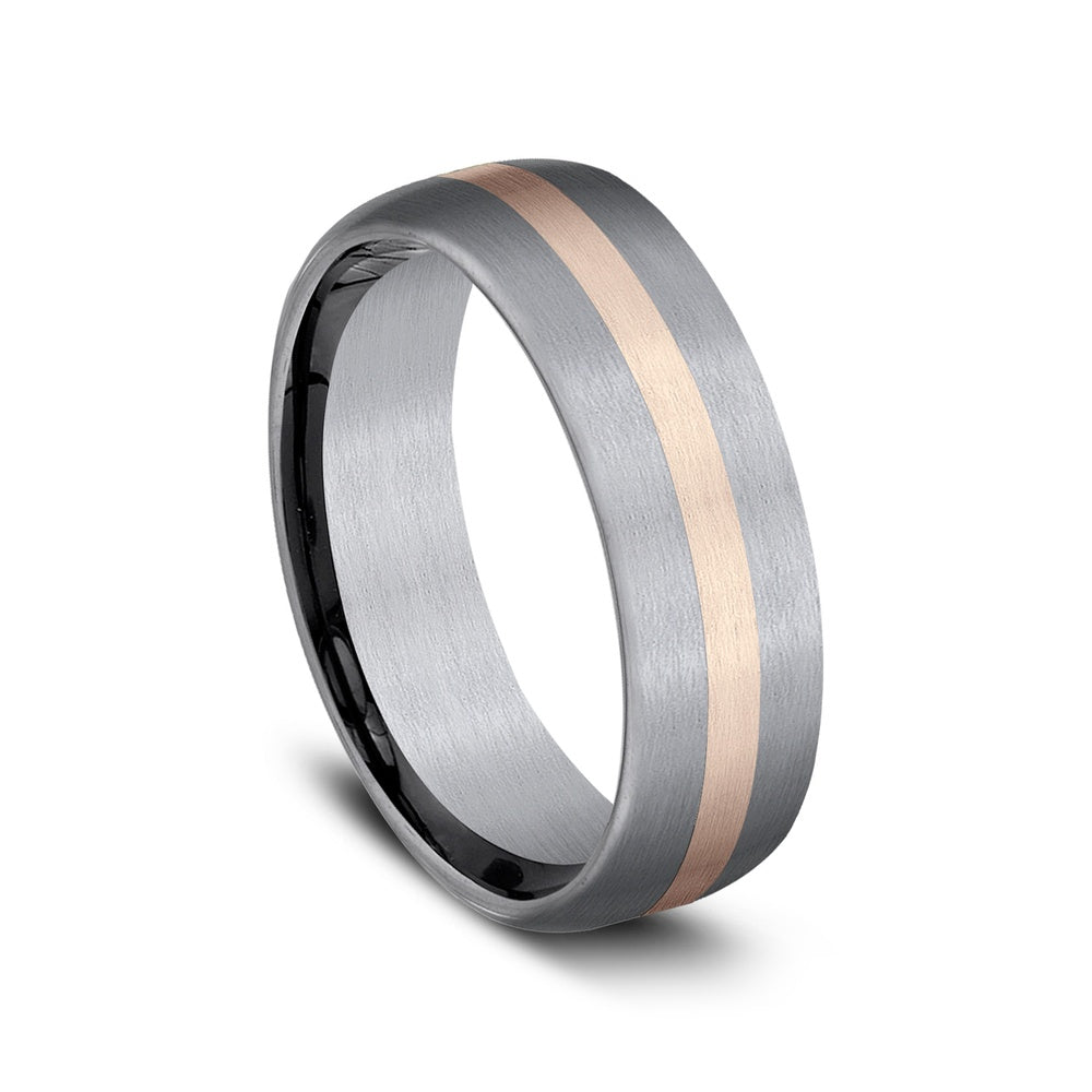 The Defender Men's Wedding Band in Grey Tantalum and 14K Rose Gold - 6.5mm, by Ammara Stone