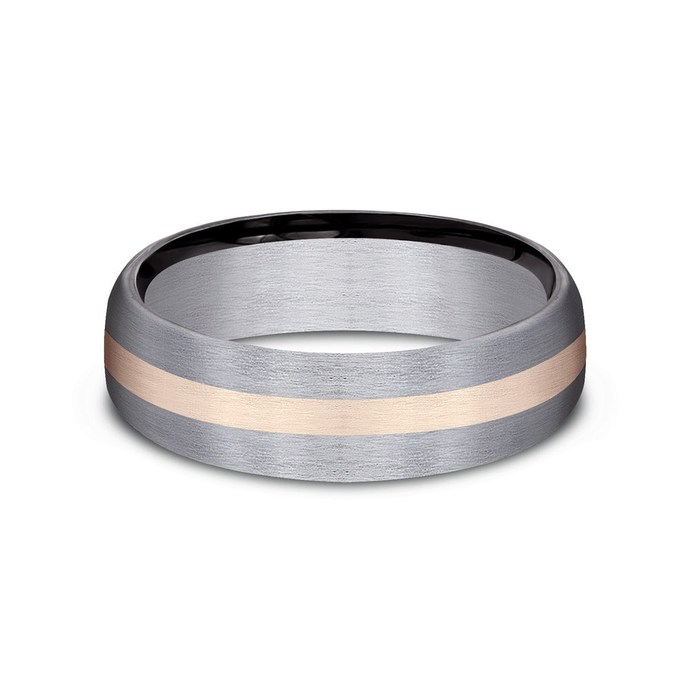 The Defender Men's Wedding Band in Grey Tantalum and 14K Rose Gold - 6.5mm, by Ammara Stone