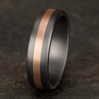 The Defender Men's Wedding Band in Grey Tantalum and 14K Rose Gold - 6.5mm, by Ammara Stone