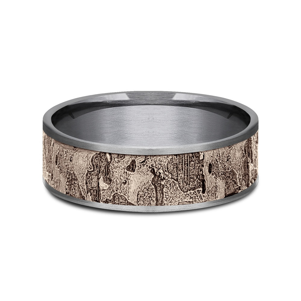 The Demo Men's Wedding Band in Grey Tantalum and 14K Rose Gold - 7.5mm Width by Ammara Stone