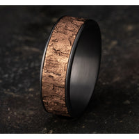 The Demo Men's Wedding Band in Grey Tantalum and 14K Rose Gold - 7.5mm Width by Ammara Stone