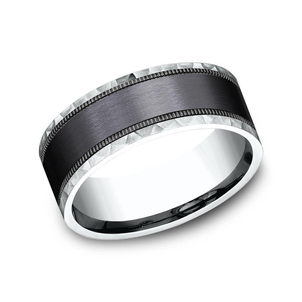 The Denver Men's Wedding Band in 14K White Gold and Black Titanium - 8mm Width by Ammara Stone