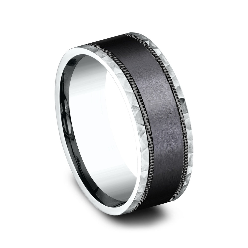 The Denver Men's Wedding Band in 14K White Gold and Black Titanium - 8mm Width by Ammara Stone