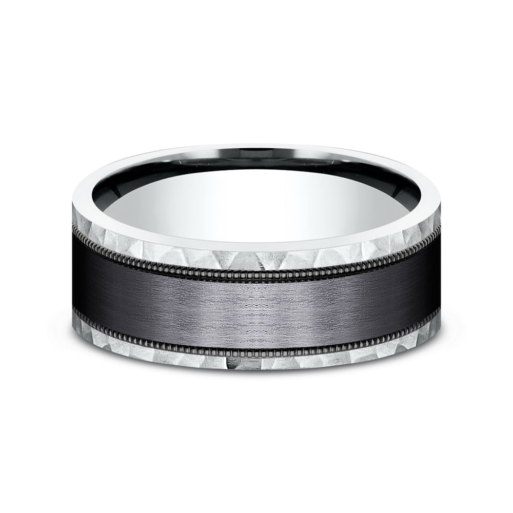The Denver Men's Wedding Band in 14K White Gold and Black Titanium - 8mm Width by Ammara Stone