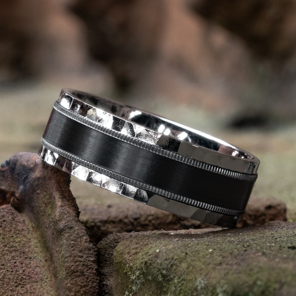 The Denver Men's Wedding Band in 14K White Gold and Black Titanium - 8mm Width by Ammara Stone