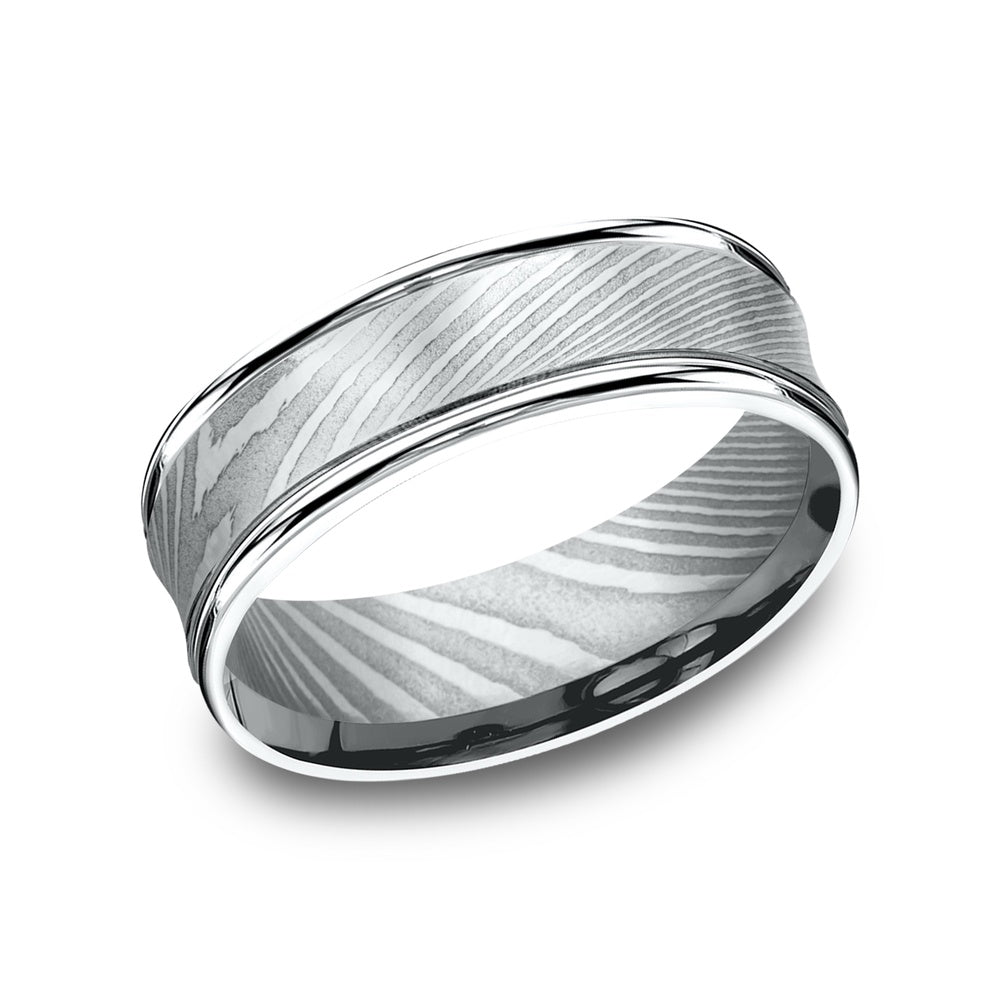 The Desoto Men's Wedding Band in Damascus Steel - 7.5mm Width by Forge