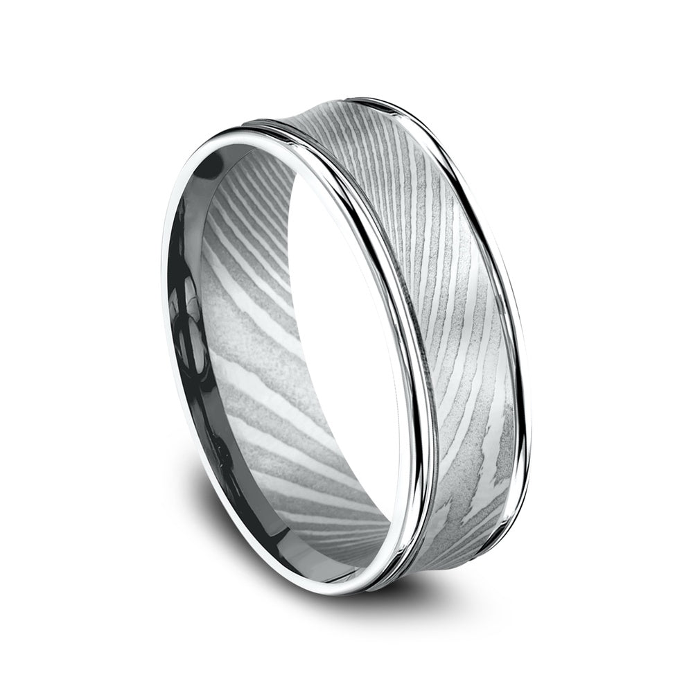 The Desoto Men's Wedding Band in Damascus Steel - 7.5mm Width by Forge