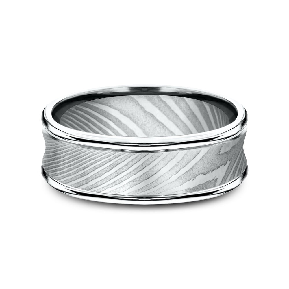 The Desoto Men's Wedding Band in Damascus Steel - 7.5mm Width by Forge