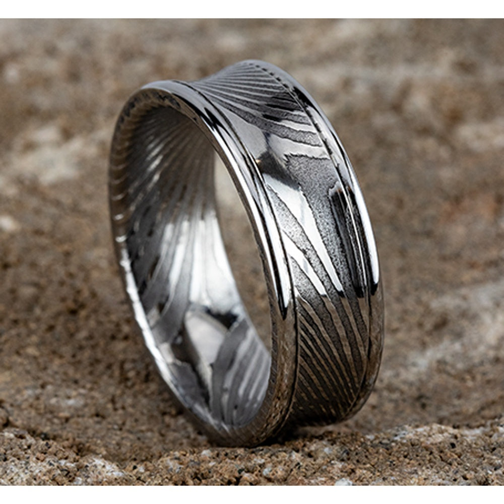 The Desoto Men's Wedding Band in Damascus Steel - 7.5mm Width by Forge