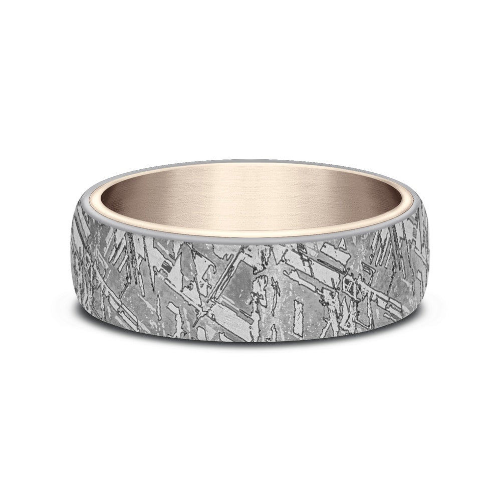 The Diablo Men's Wedding Band in Grey Tantalum and 14K Rose Gold - 6.5mm Width by Ammara Stone