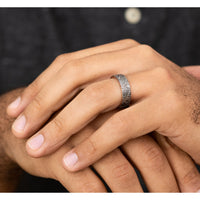 The Diablo Men's Wedding Band in Grey Tantalum and 14K Rose Gold - 6.5mm Width by Ammara Stone