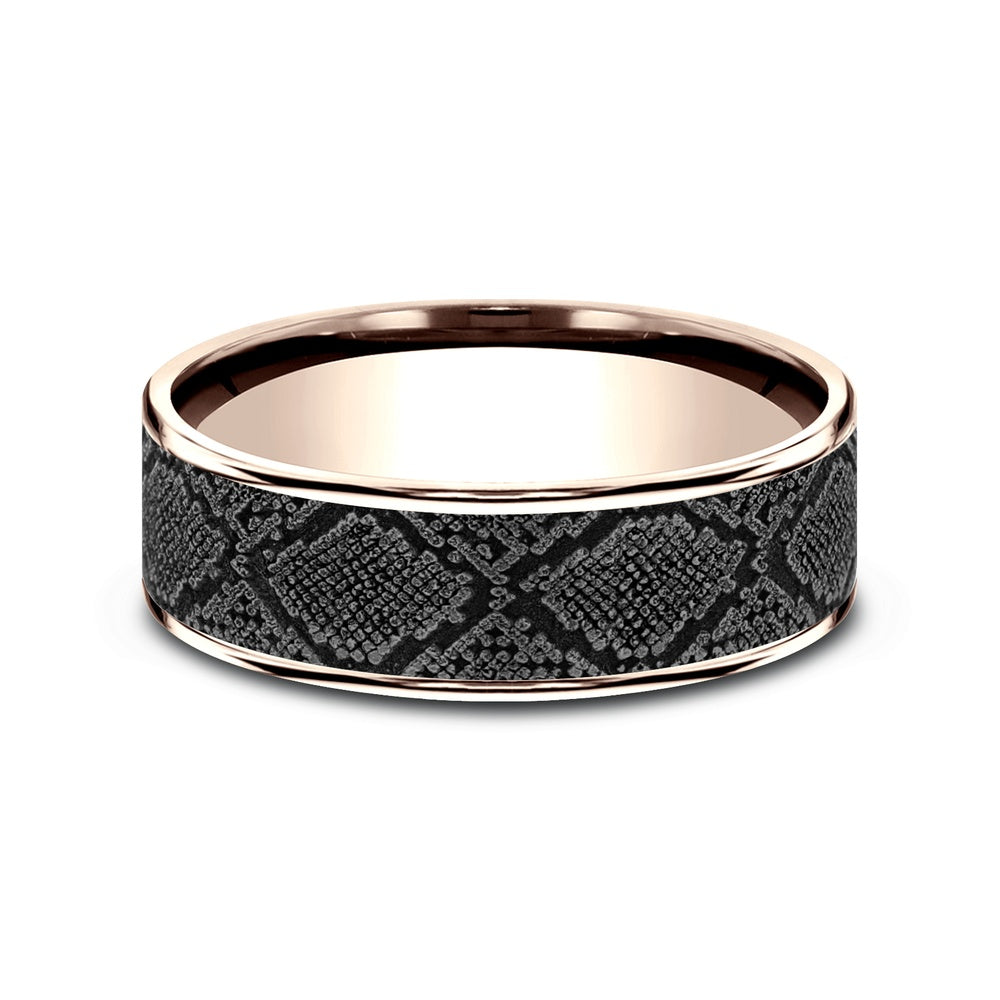 The Diamondback Men's Wedding Band in 14K Rose Gold and Grey Tantalum - 7.5mm Width by Brook and Branch