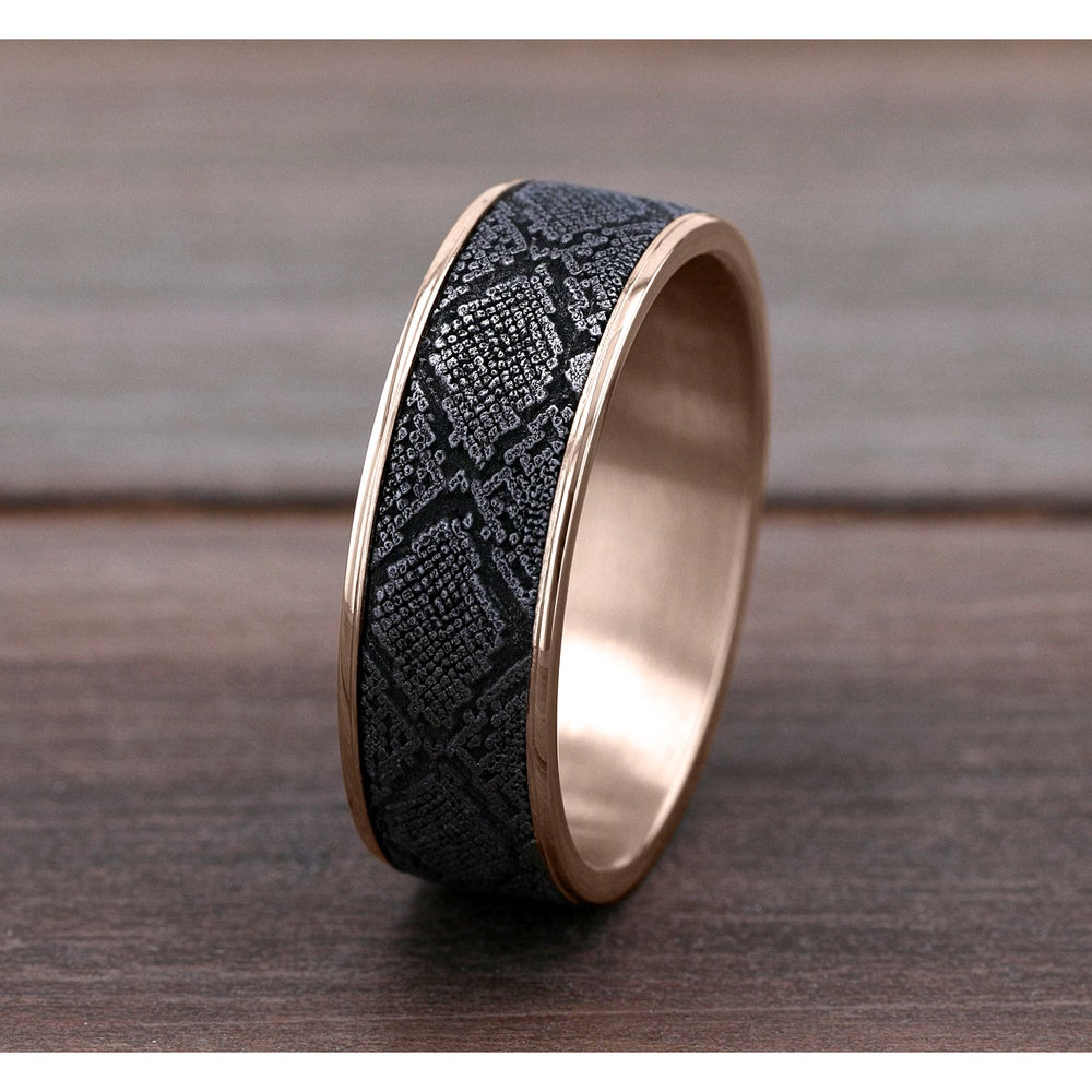 The Diamondback Men's Wedding Band in 14K Rose Gold and Grey Tantalum - 7.5mm Width by Brook and Branch