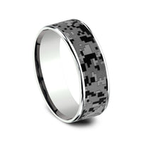 The Digital Camo Men's Wedding Band in 14K White Gold and Grey Tantalum - 7.5mm Width by Brook and Branch