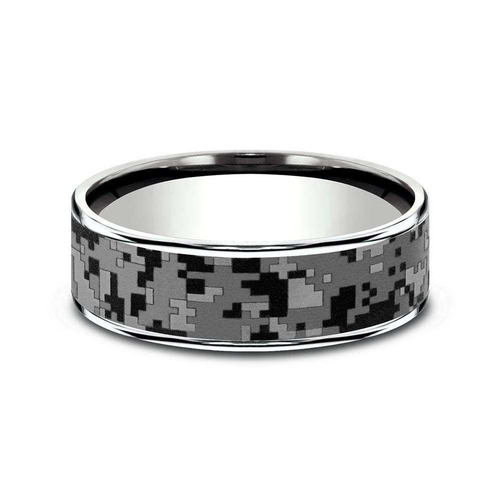 The Digital Camo Men's Wedding Band in 14K White Gold and Grey Tantalum - 7.5mm Width by Brook and Branch