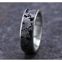 The Digital Camo Men's Wedding Band in 14K White Gold and Grey Tantalum - 7.5mm Width by Brook and Branch