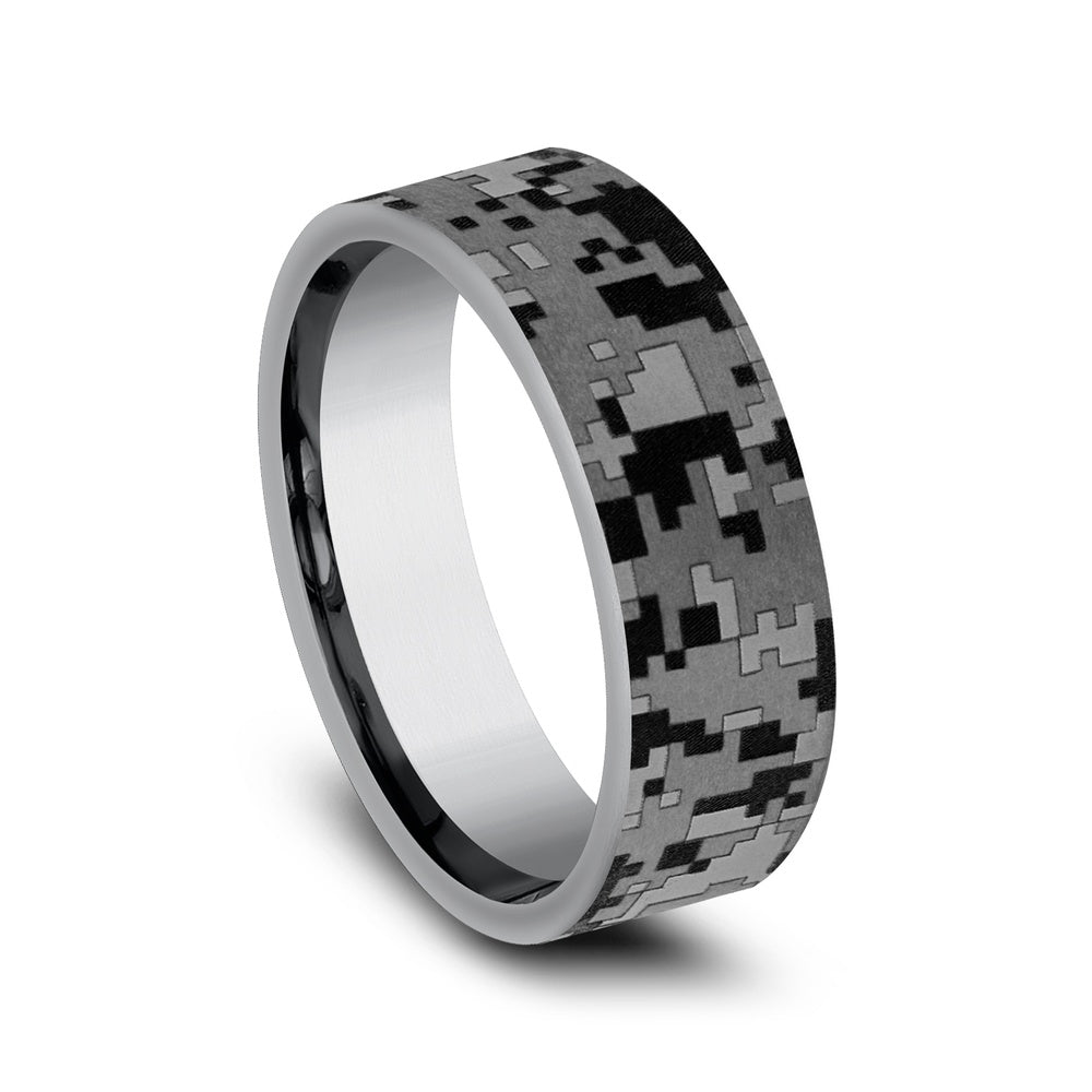 The Digital Camo Men's Wedding Band in Grey Tantalum - 7mm Width by Brook and Branch