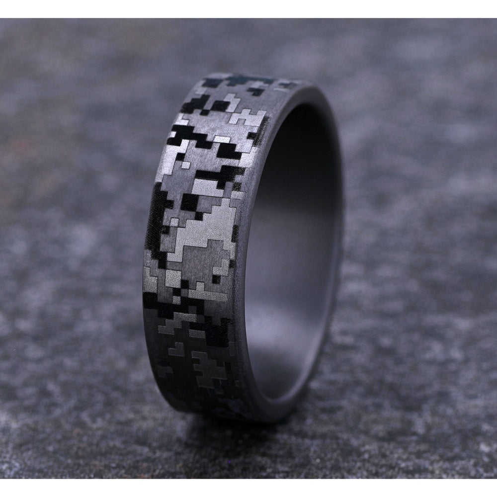 The Digital Camo Men's Wedding Band in Grey Tantalum - 7mm Width by Brook and Branch